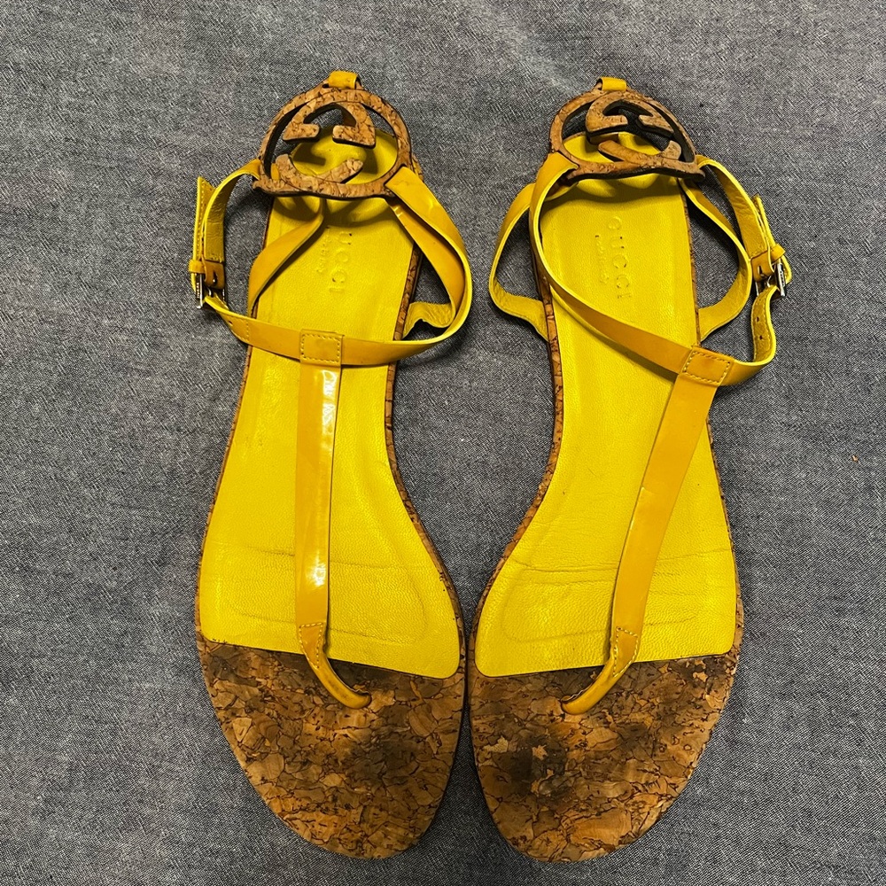 Gucci Mustard Sandals with Cork Accents  “authentic”